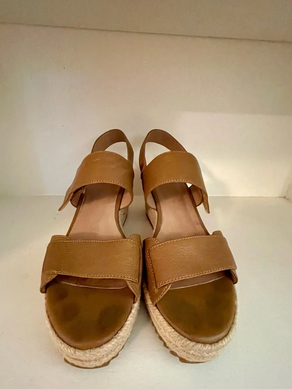 Eileen Fisher Tan Leather Espadrille Wedge Sandals